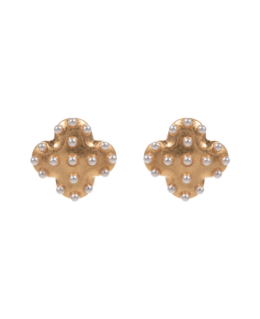 Clover Puff Metal w/ Pearl Hypo Post Earring - 0.75"
