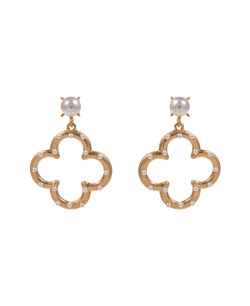 Clover Metal w/ Pearl Hypo Post Earring - 1.75"