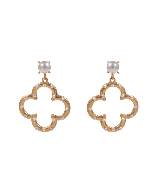 Clover Metal w/ Pearl Hypo Post Earring - 1.75"
