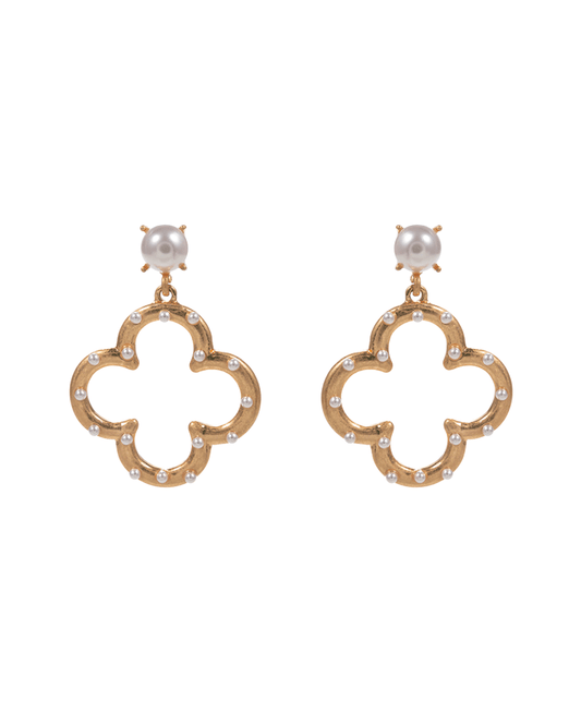 Clover Metal w/ Pearl Hypo Post Earring - 1.75"