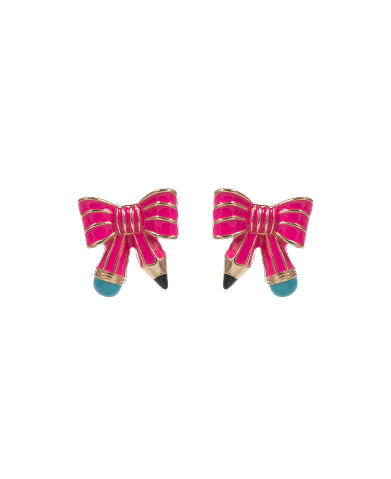 Bow Pencil Enamel Hypo Titanium Post Earring - 0.75"