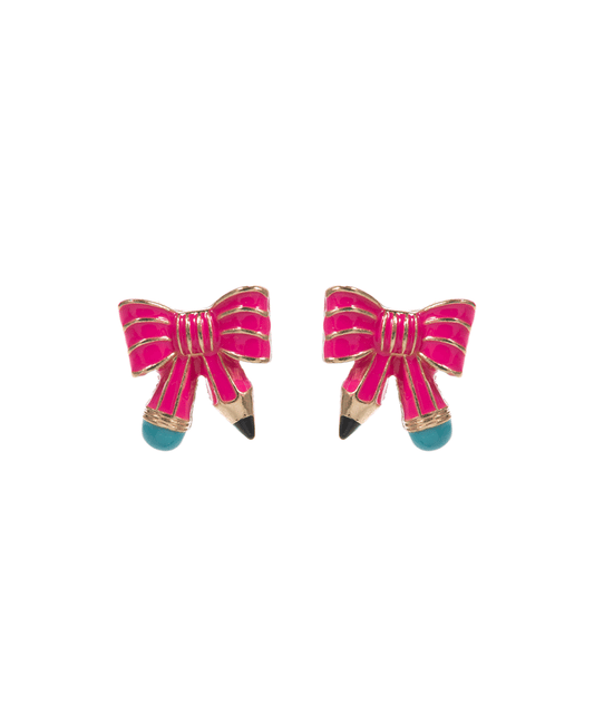 Bow Pencil Enamel Hypo Titanium Post Earring - 0.75"