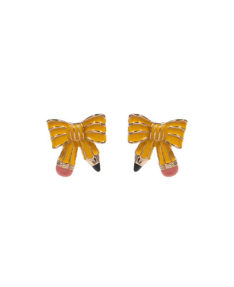 Bow Pencil Enamel Hypo Titanium Post Earring - 0.75"