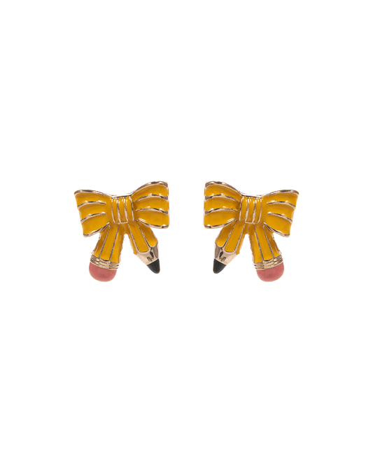 Bow Pencil Enamel Hypo Titanium Post Earring - 0.75"