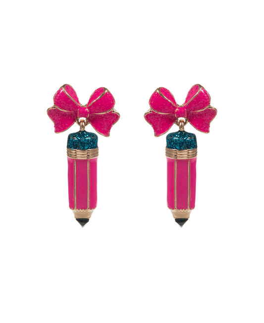 Pencil Enamel w/ Bow Hypo Titanium Post Earring - 1.5"
