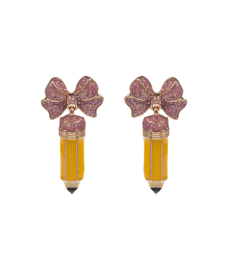 Pencil Enamel w/ Bow Hypo Titanium Post Earring - 1.5"
