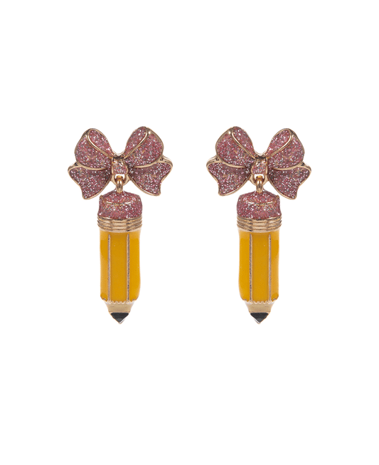 Pencil Enamel w/ Bow Hypo Titanium Post Earring - 1.5"