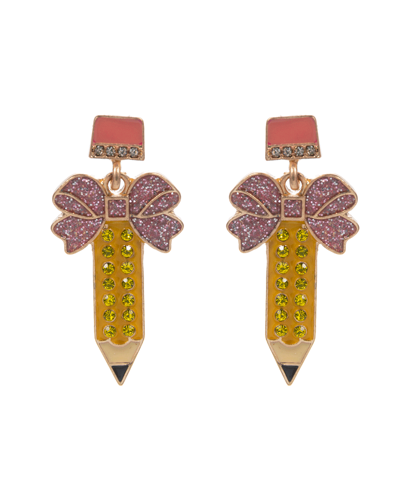 Pencil Enamel w/ Bow Hypo Titanium Earring - 1.5"