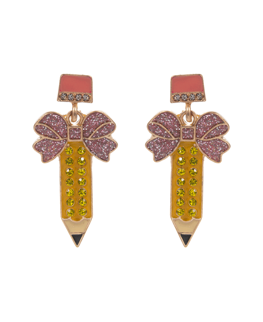 Pencil Enamel w/ Bow Hypo Titanium Earring - 1.5"