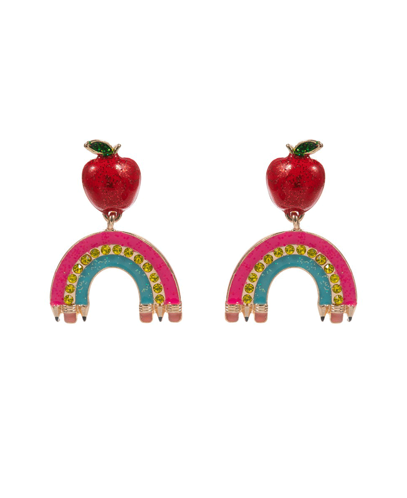 Rainbow Enamel Pencil w/ Apple Hypo Titanium Earring - 1.5"