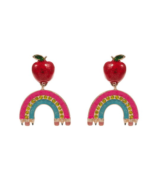 Rainbow Enamel Pencil w/ Apple Hypo Titanium Earring - 1.5"