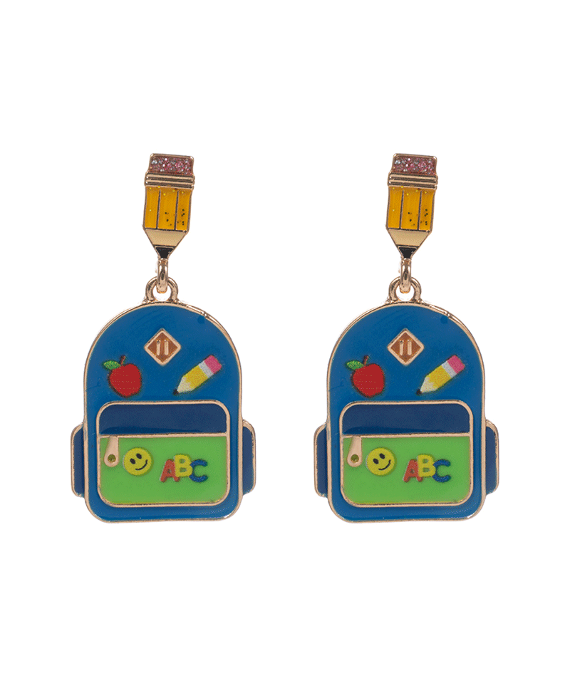 School Bag Enamel w/ Pencil Hypo Earring - 1.25"