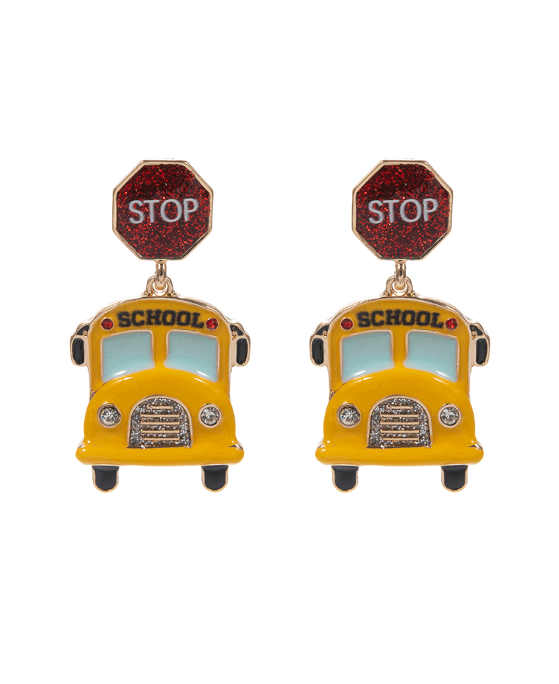 School Bus Enamel Hypo Titanium Post Earring - 1.75"