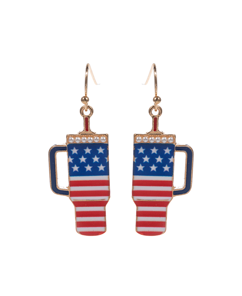 Tumbler Shape Enamel w/ American Flag Earring - 1.5"