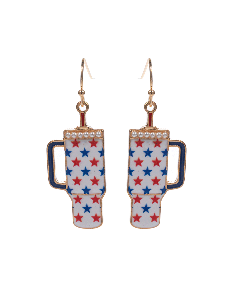 Tumbler Shape Enamel w/ American Flag Earring - 1.5"