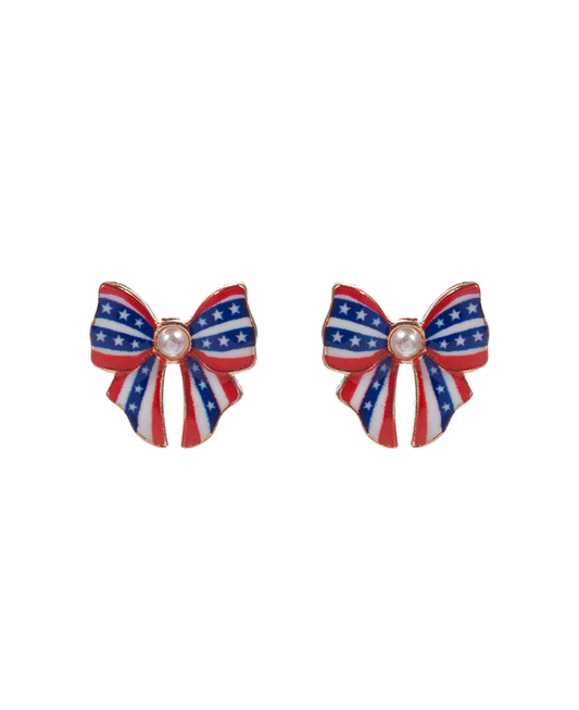 American Flag Bow Enamel Hypo Post Earring - 0.75"