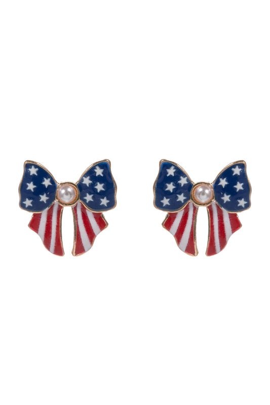 American Flag Bow Enamel Hypo Post Earring - 0.75"