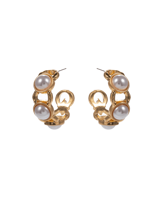 Round Vintage Pearl Hypo Hoop Earring - 1.5"