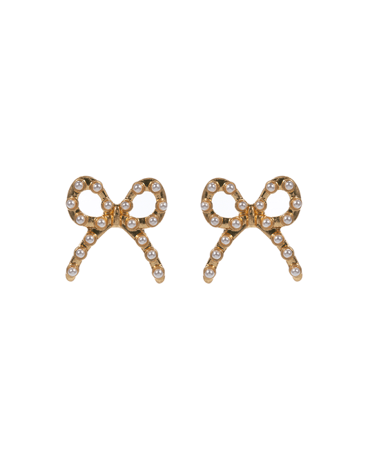 Pearl Paved Bow Vintage Hypo Post Earring - 1.0"