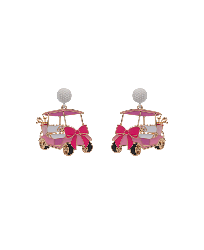 Golf Cart Enamel w/ Bow Hypo Post Earring - 1.75"
