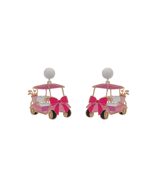 Golf Cart Enamel w/ Bow Hypo Post Earring - 1.75"