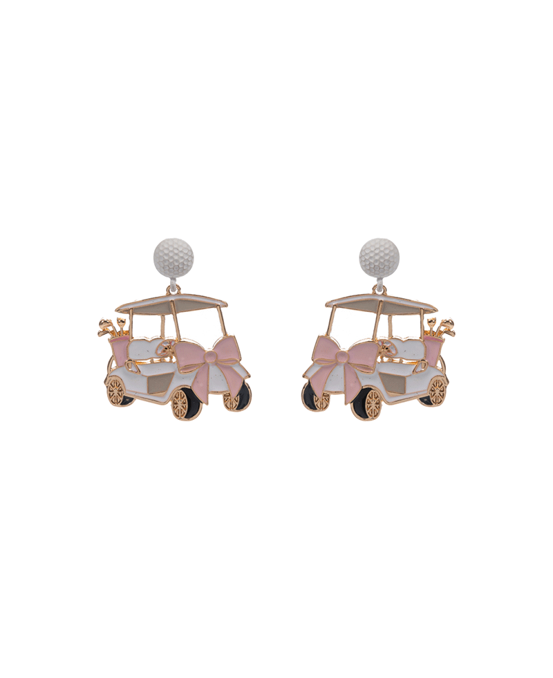 Golf Cart Enamel w/ Bow Hypo Post Earring - 1.75"