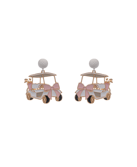 Golf Cart Enamel w/ Bow Hypo Post Earring - 1.75"
