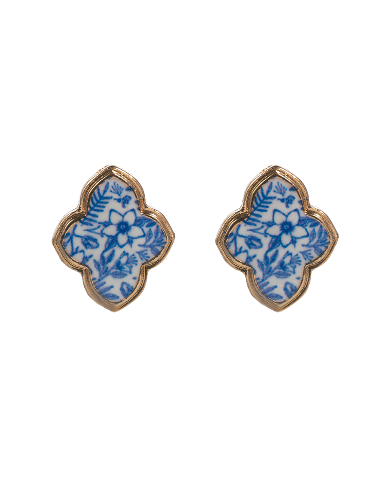 Clover Enamel w/ Flower Pattern Post Earring - 0.75"
