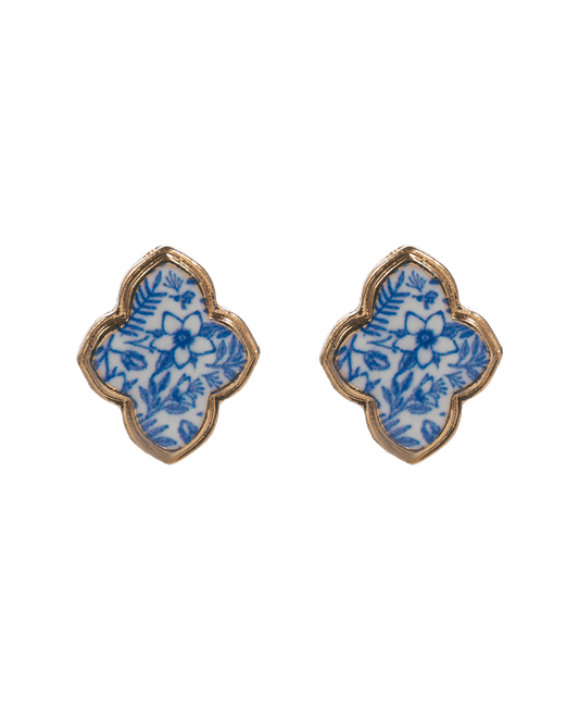Clover Enamel w/ Flower Pattern Post Earring - 0.75"