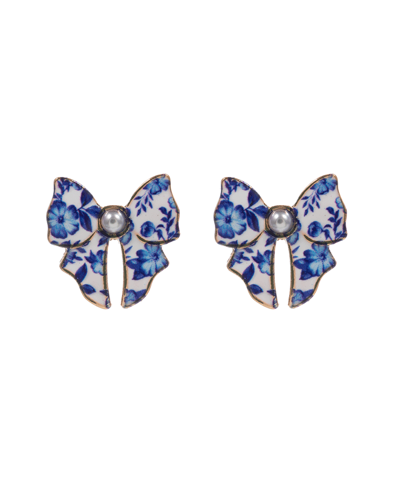 Bow Enameled Casting Post Earring - 0.75"