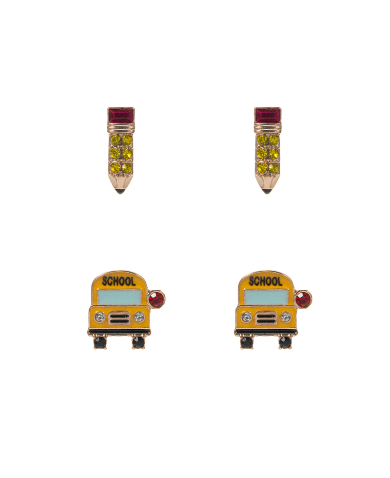 School Bus & Enamel Pencil Set Earring 0.75"