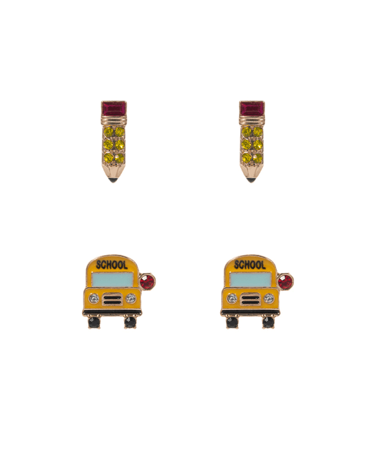 School Bus & Enamel Pencil Set Earring 0.75"