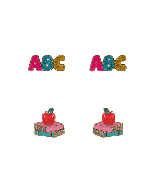 ABC & Enamel Apple on Books Set Earring