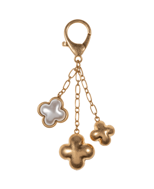 Metal Clover Mixed w/ Pearl Bag Key Chain
