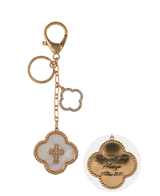 Cross w/ Clover Shell Bag Charm & Key Chain - 5.25"