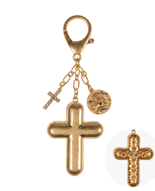 Puffy Cross w/ Charms Bag Key Chain
