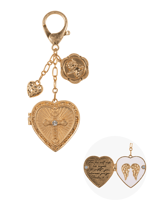 Cross Heart w/ Multi Charm Key Chain & Bag Charm - 4.5"