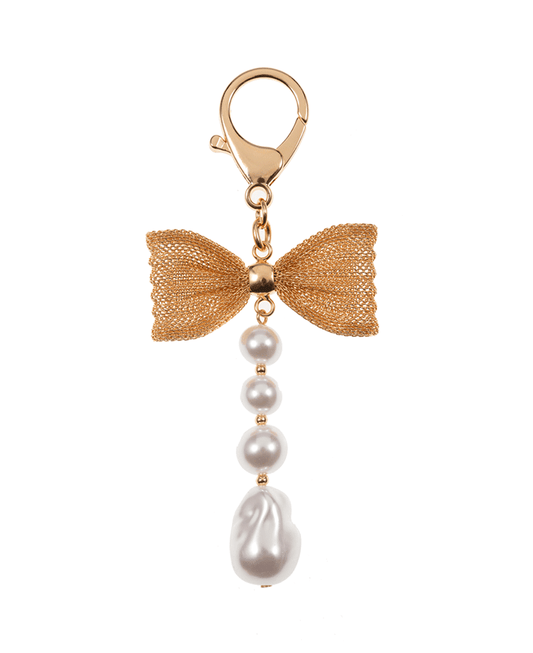 Mesh Chain Bow w/ Pearls Bag Key Chain - 4.75"