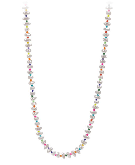 Organic Shape Pearl w/ Color Seed Bead Short Necklace - 17"