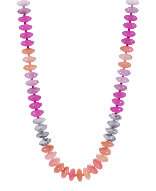 Oval Disk Resin Beads Ombre Mixed Short Necklace - 17"