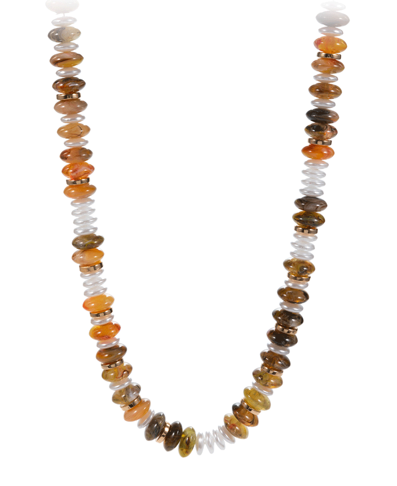 Oval Disk Resin Beads Ombre Short Necklace - 17"