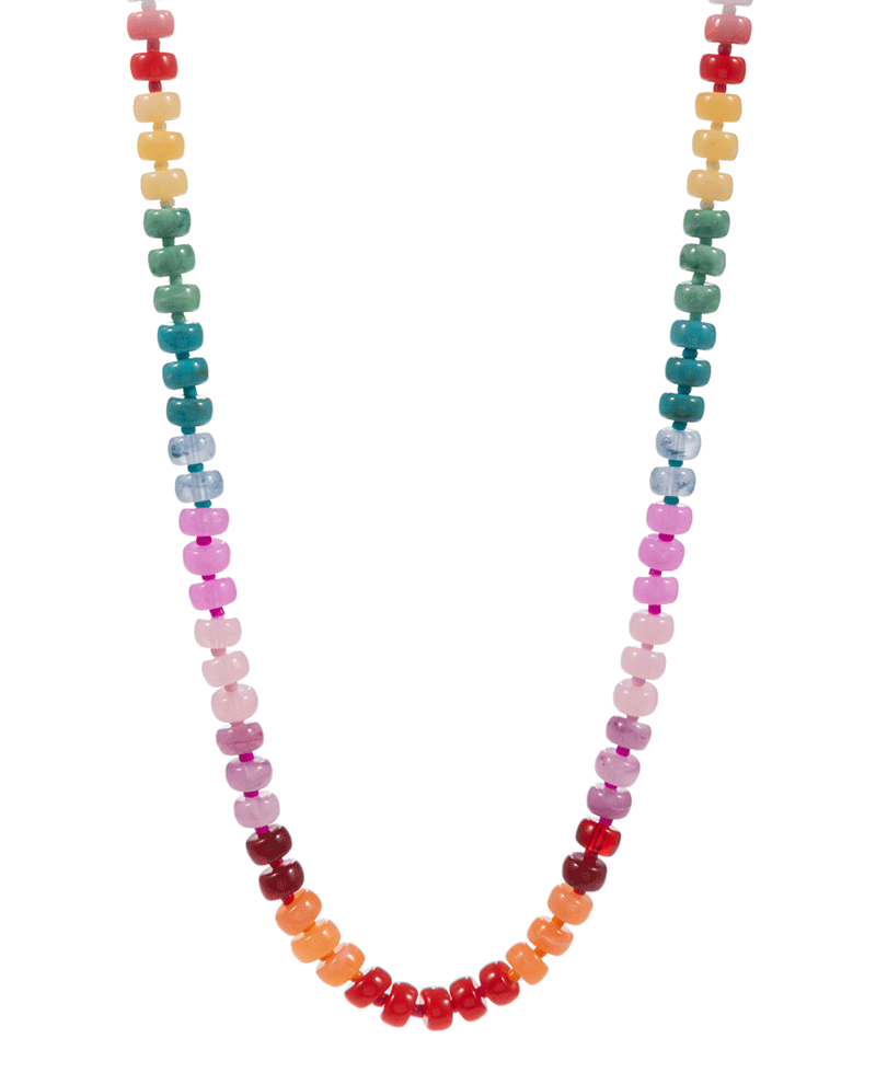 Flat Round Resin Beads Ombre Mixed Short Necklace - 17"