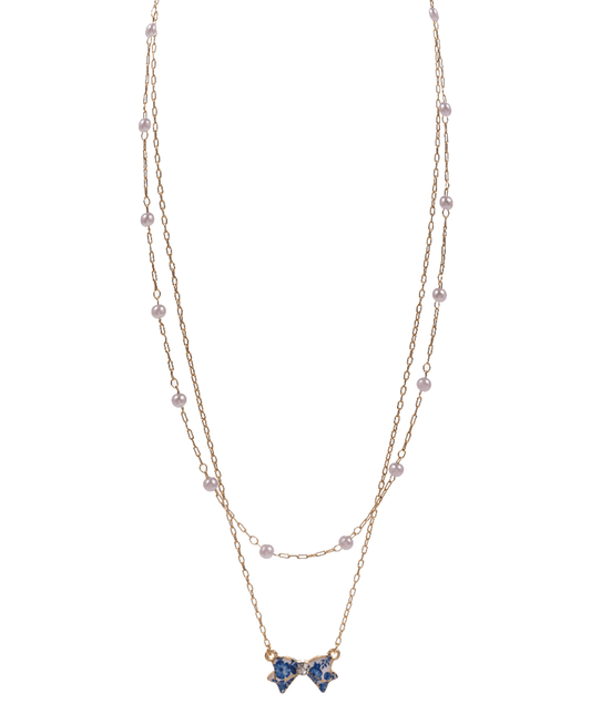Enameled Bow Double Layered Short Necklace - 16"