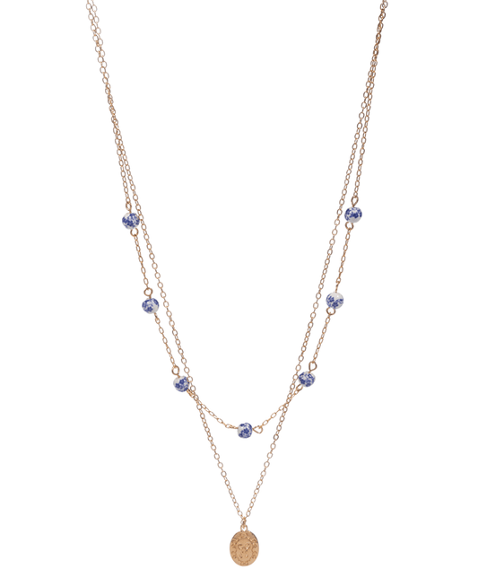 Ceramic Bead & Metal Charm Layered Short Necklace - 16"