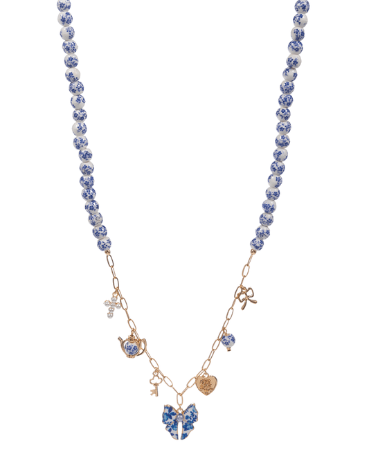 Multi Charm Ceramic Bead Short Necklace - 16"