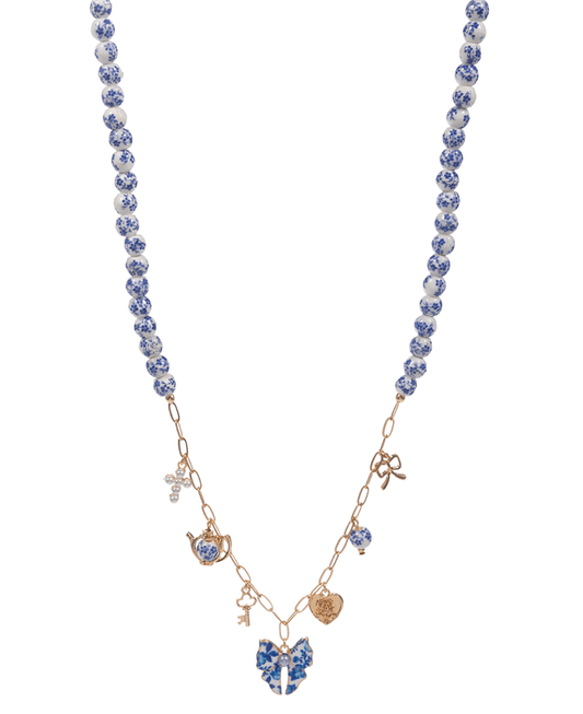 Multi Charm Ceramic Bead Short Necklace - 16"