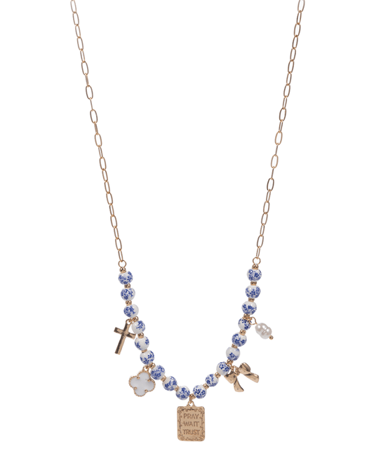 Ceramic Brads w/ Metal Charm Short Necklace - 16"