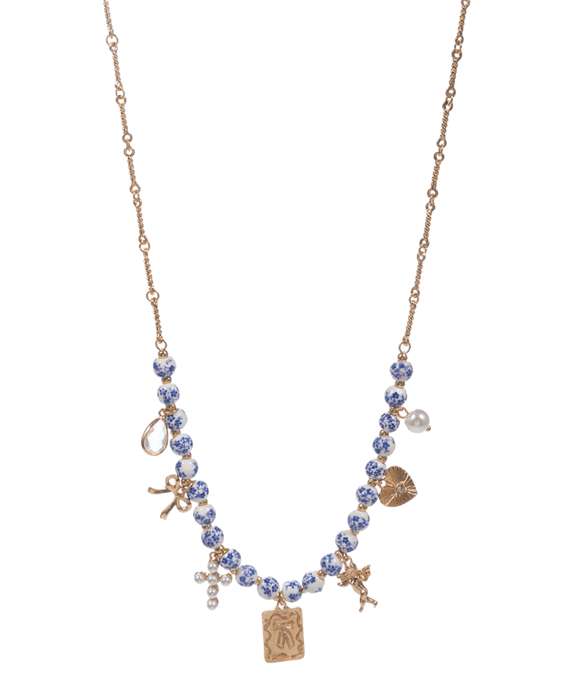 Ceramic Beads w/ Multi Charm Short Necklace - 16"