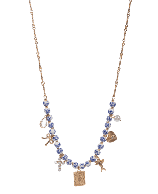 Ceramic Beads w/ Multi Charm Short Necklace - 16"