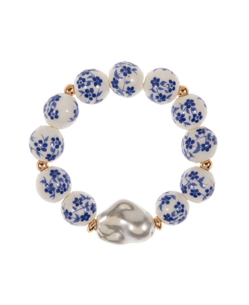 Ceramic Beads w/ Organic Pearl Bracelet